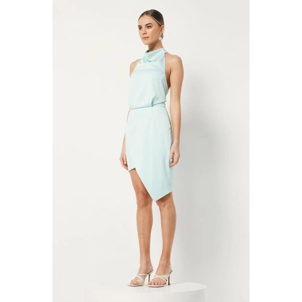 🆕ELLIATT Camo Asymmetric Satin Halter Dress Seafoam Small 4 - Picture 5 of 13